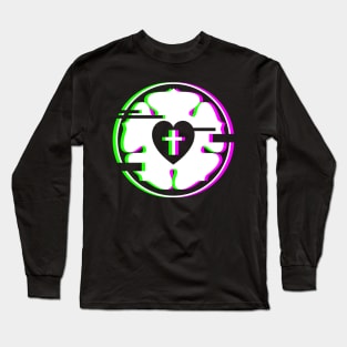 Retro Glitch Luther Rose | Lutheran Church Long Sleeve T-Shirt